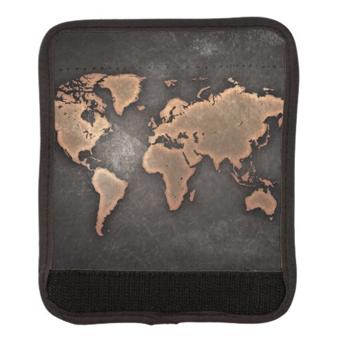 World map leather geographical brown luggage handle wrap