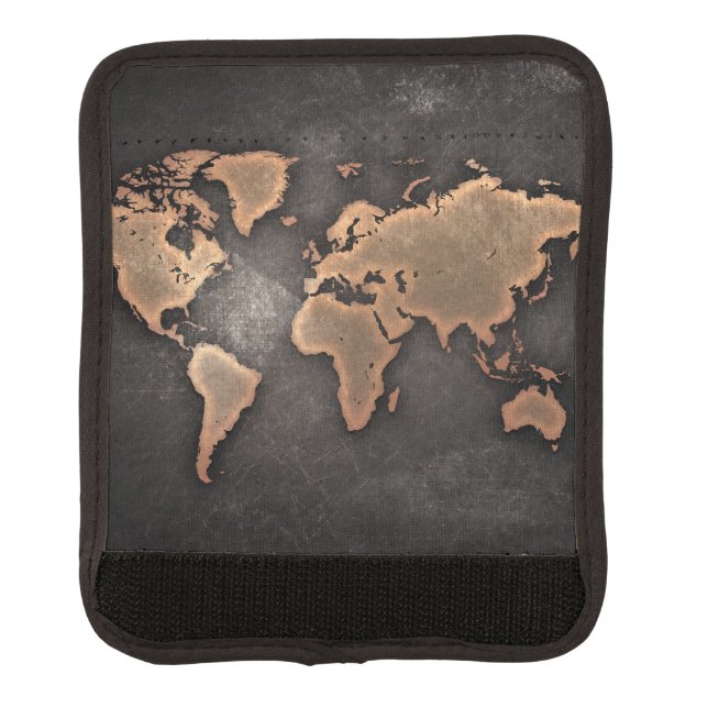 World map leather geographical brown luggage handle wrap (Front)