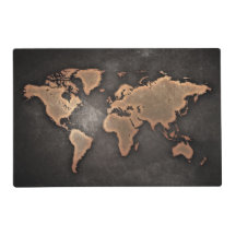 World map leather geographical brown