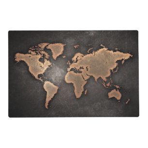 World map leather geographical brown placemat