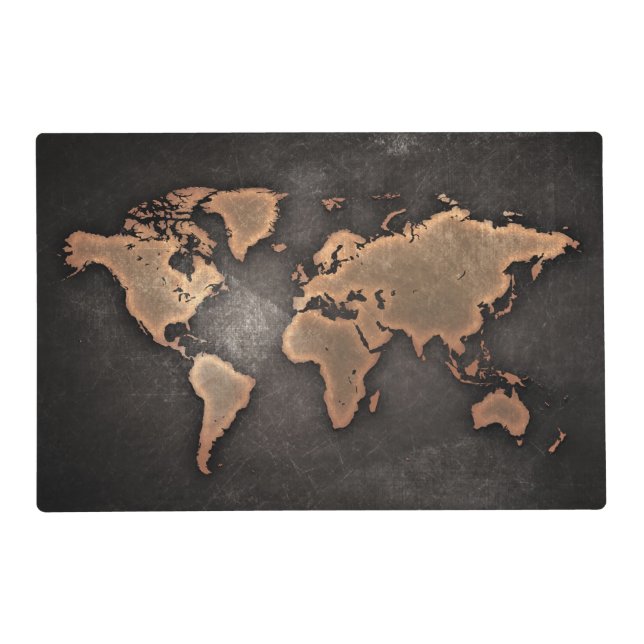 World map leather geographical brown placemat (Front)