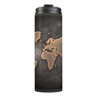World map leather geographical brown thermal tumbler