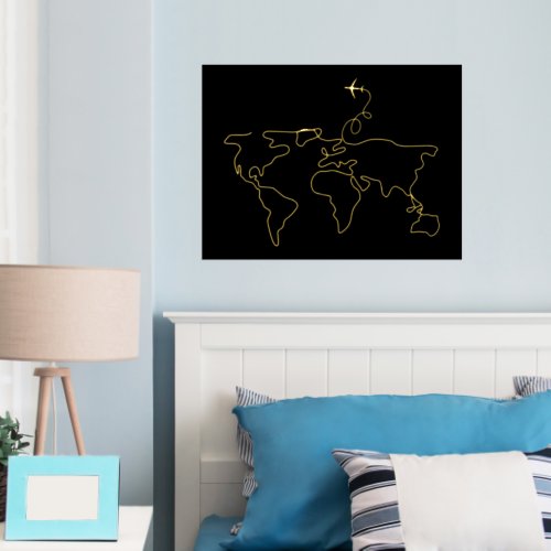 World Map Line Art Wall Travel Adventure Foil Prints