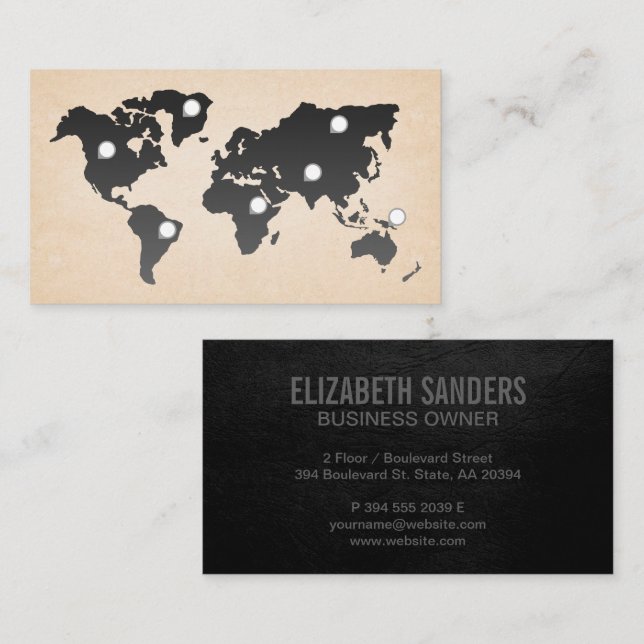 World Map | Location Markers Business Card (Front/Back)