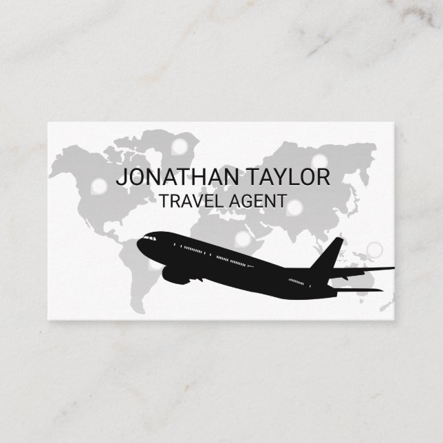 World Map | Location Markers | Plane Business Card (Front)