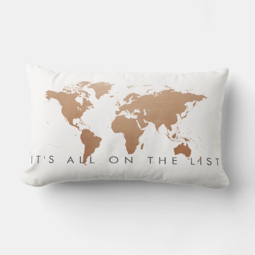 World Map Love To Travel The List Bronze Lumbar Pillow