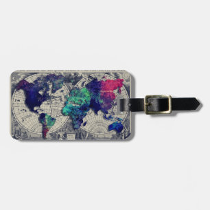 world map luggage tag