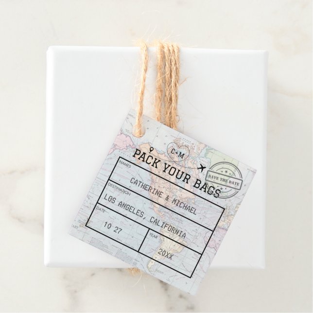 World Map Luggage Tag Save The Date (In Situ)
