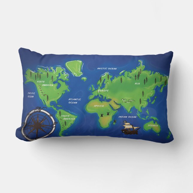 World Map Lumbar Pillow (Front)