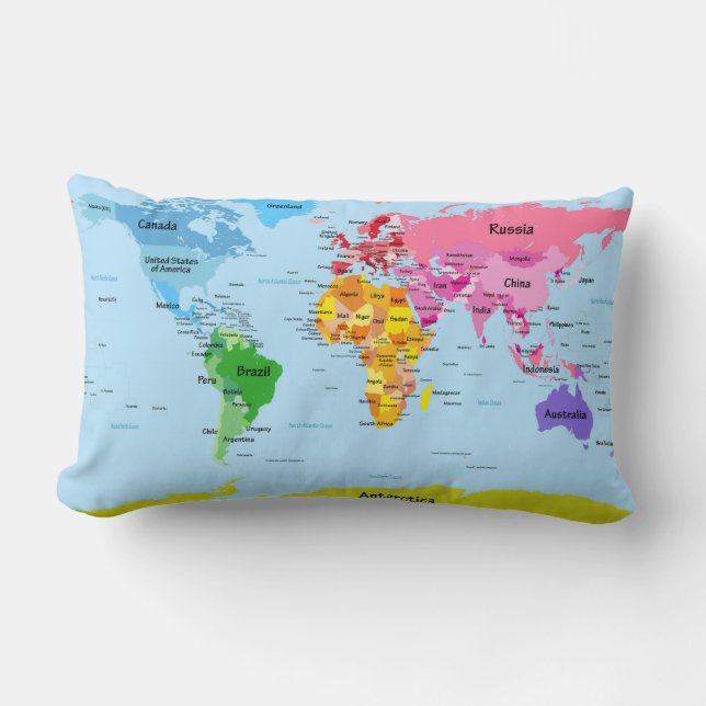 World Map Lumbar Pillow (Front)