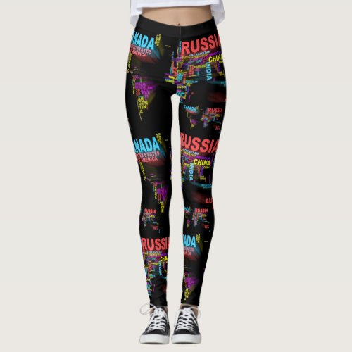 World Map Made From Country Names Leggings