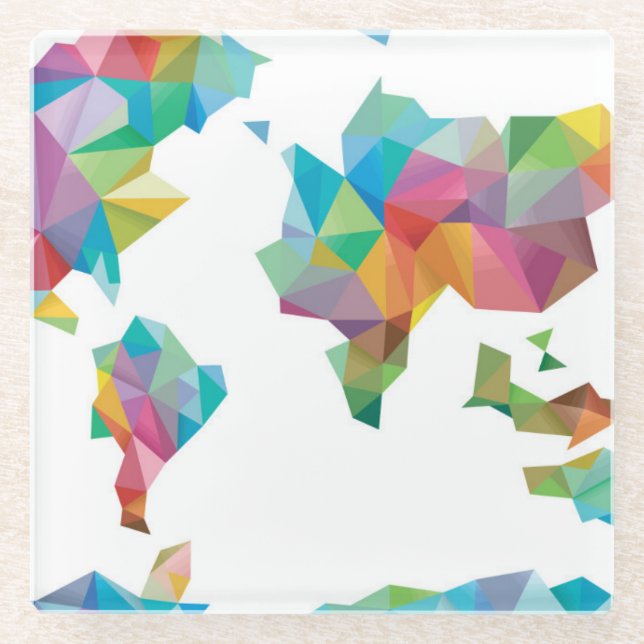 World Map Made of Geometric Shapes Glass Coaster (Front)