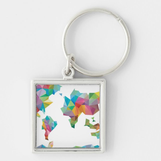 World Map Made of Geometric Shapes Keychain (Front)
