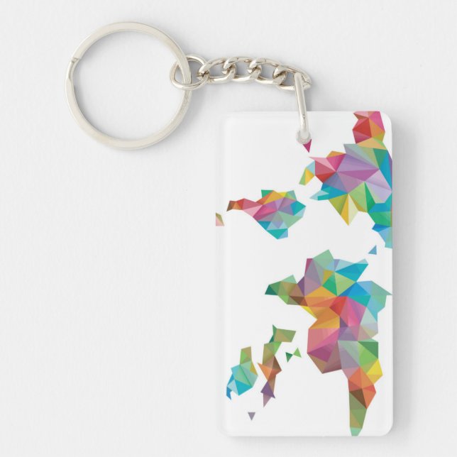 World Map Made of Geometric Shapes Keychain (Front)