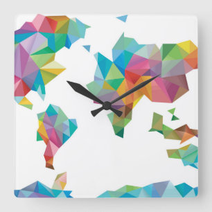 World Map Made of Geometric Shapes Square Wall Clock