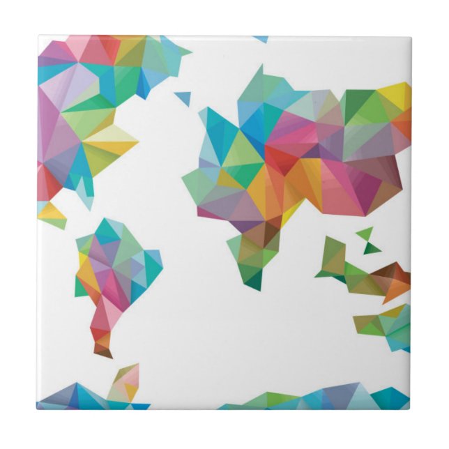 World Map Made of Geometric Shapes Tile (Front)