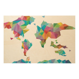World Map Made of Geometric Shapes Wood Wall Art