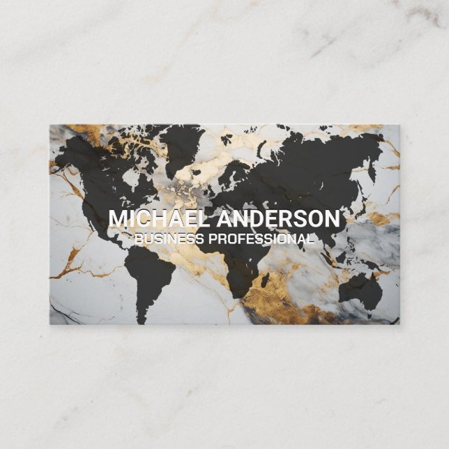 World Map | Marble Background Business Card (Front)
