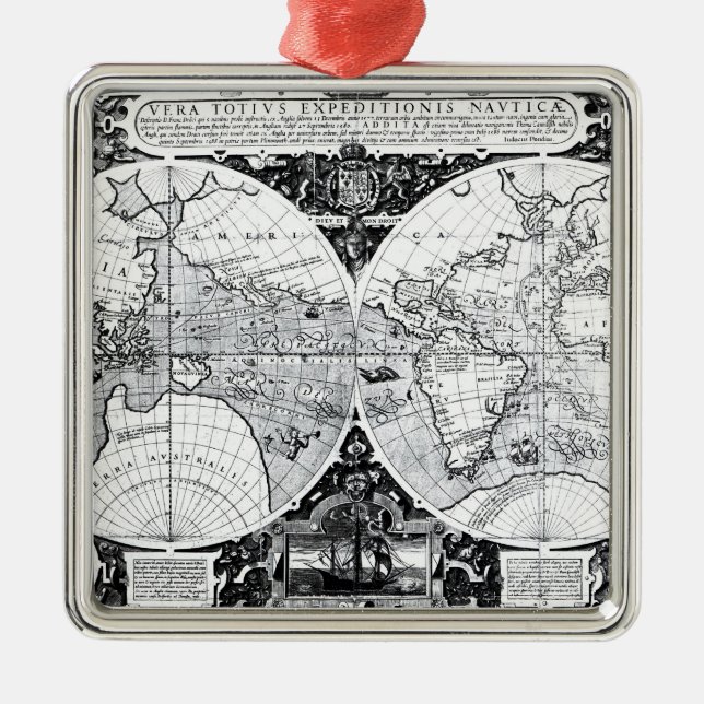 World map metal ornament (Front)