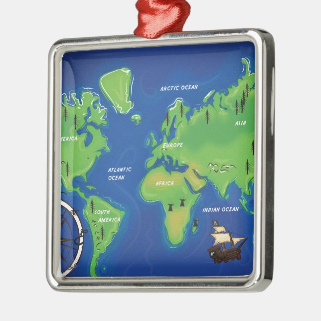World Map Metal Ornament (Left)