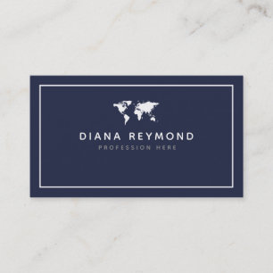 World Map Modern Professional dark-blue Business Card