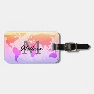 World Map Monograms Traveler Blush Pink Lavender Luggage Tag