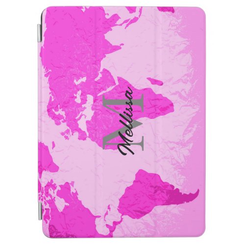 World Map Monograms Traveler Blush Pink Purple iPad Air Cover