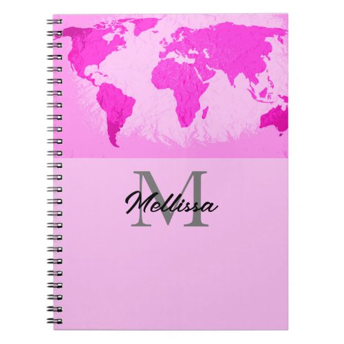World Map Monograms Traveler Blush Pink Purple Notebook