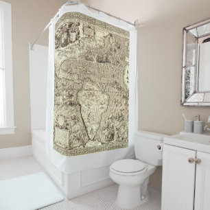 World Map Monsters Atlantic Ocean Shower Curtain
