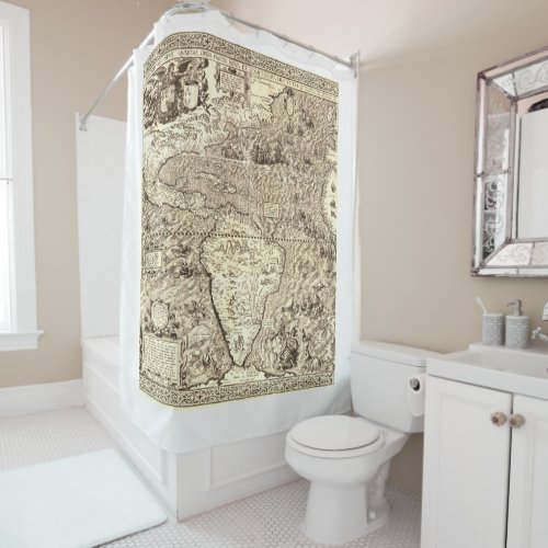 World Map Monsters Atlantic Ocean Shower Curtain