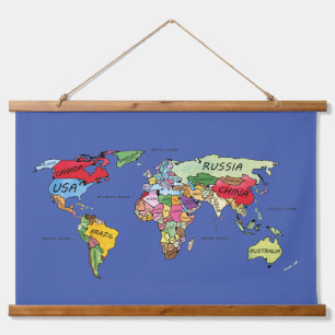 World Map names Hanging Tapestry