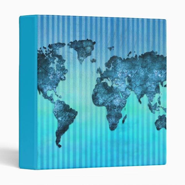 World Map | Neon Blue Stripes Binder (Front/Spine)