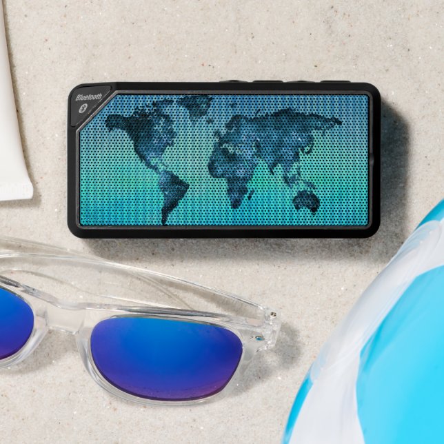 World Map | Neon Blue Stripes Bluetooth Speaker (Insitu(Beach))