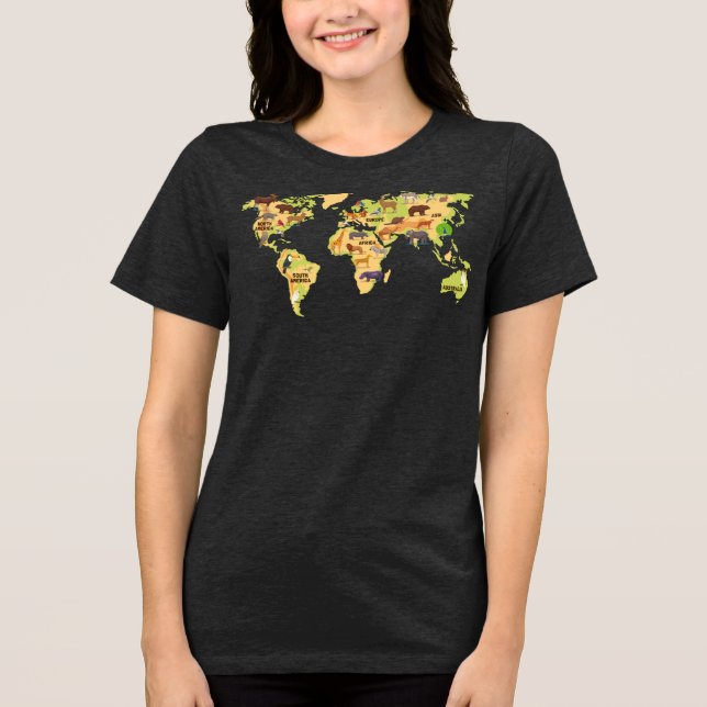 World Map of Animals Tri-Blend Shirt (Front)