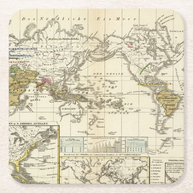 World Map of Diseases Square Paper Coaster (Front)