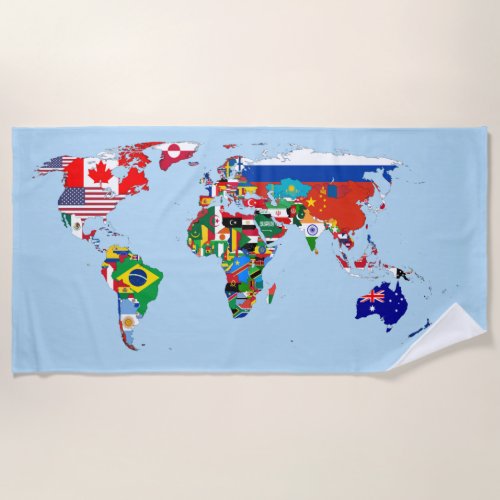 World Map of Flags Beach Towel