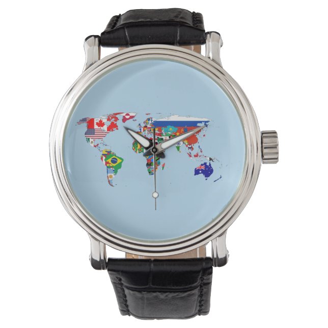 World Map of Flags eWatch Watch (Front)