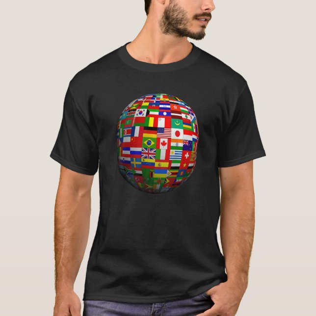 World Map of Flags Globe Atlas T-Shirt (Front)