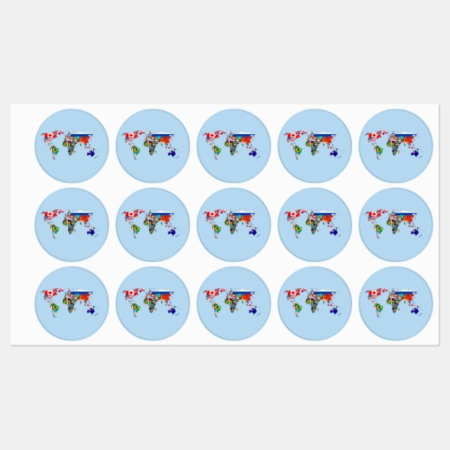 World Map of Flags Labels (Sheet)