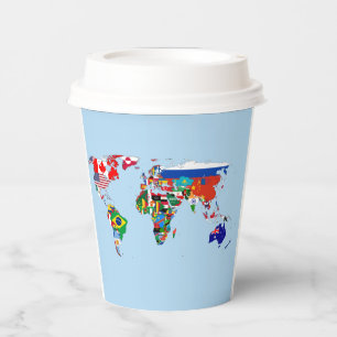 World Map of Flags Paper cup