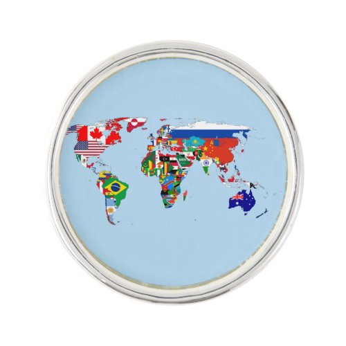 World Map of Flags Planet Jill Round Lapel Pin