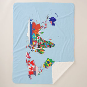 World Map of Flags Sherpa Blanket