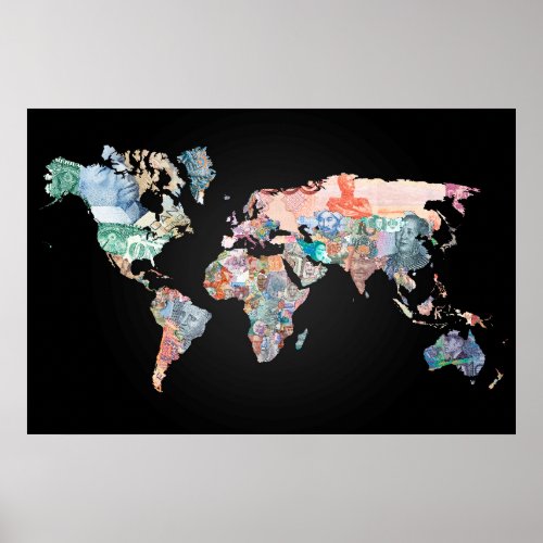 World Map of Money  Paper Fiat Currency Poster