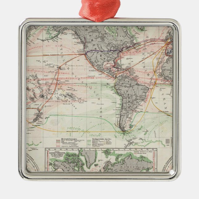World Map of Ocean Currents Metal Ornament (Front)