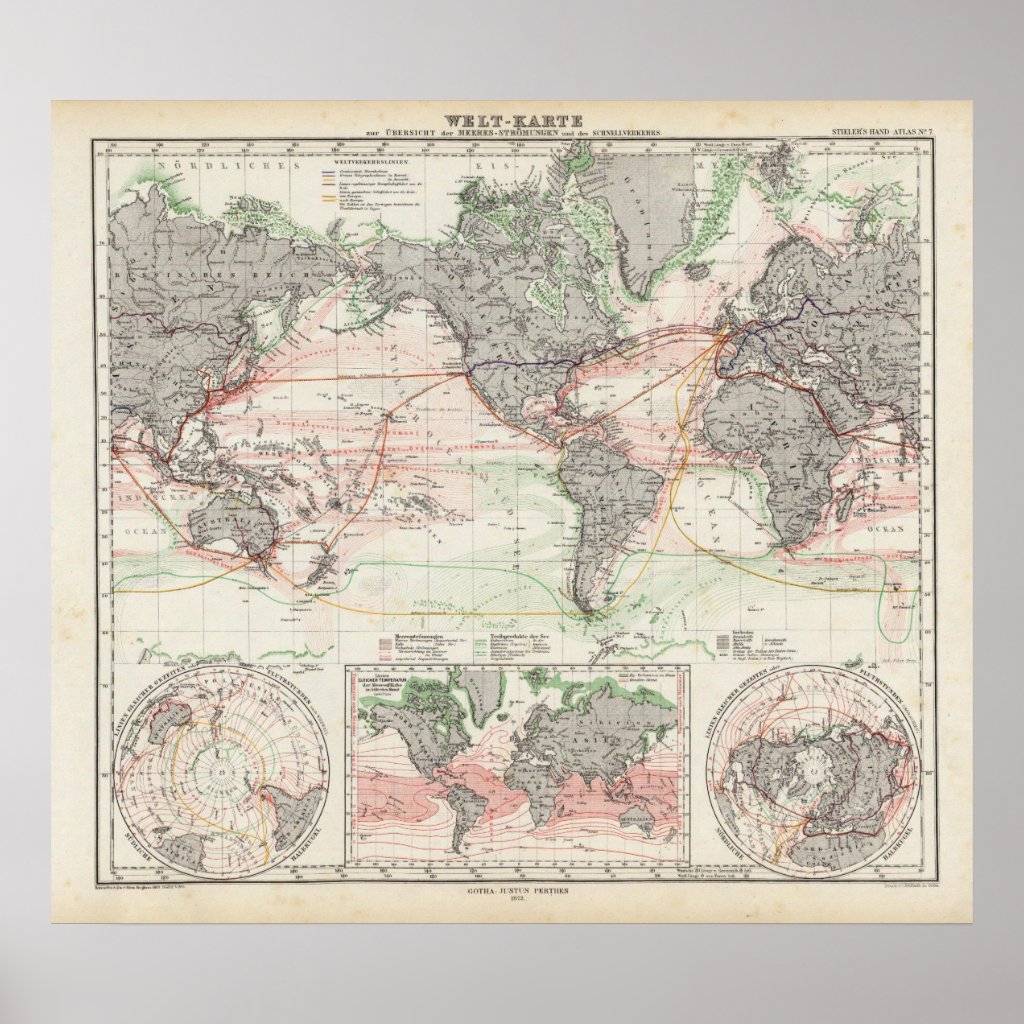World Map of Ocean Currents poster