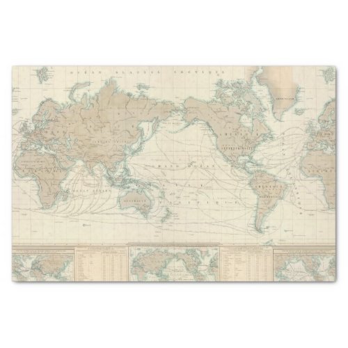 World Map of the Shipping Canals Tissue Paper
