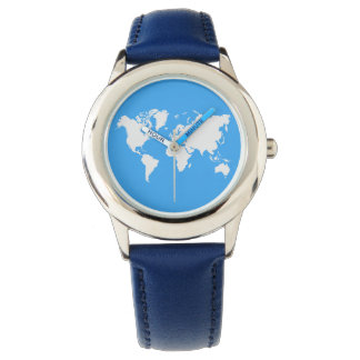 World map on a wristwatch