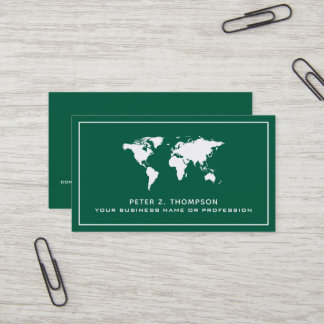 World map on dark green international business card