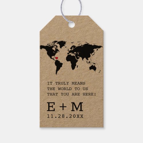 World Map on Kraft Typewriter Font Thank You Favor Gift Tags