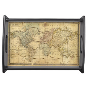 World map on Mercators Projection Serving Tray